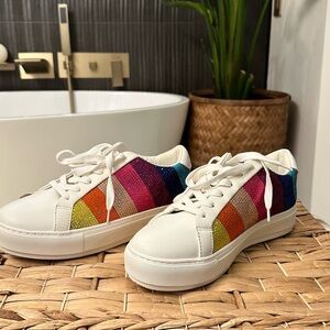 Kurt Geiger Rainbow Stripe White Sneakers